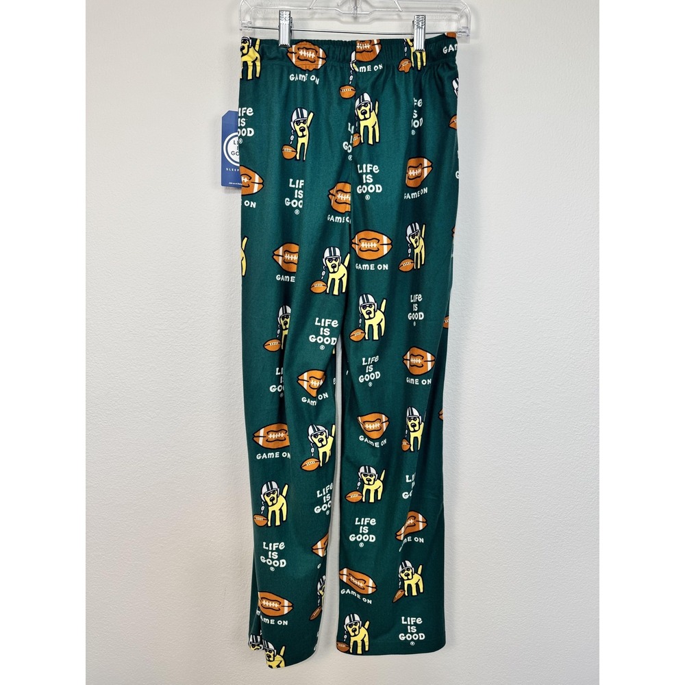 Life Is Good Pajama Pants Mens Small Green Game On Dog Football Lounge Sleepwear - Picture 5 of 14
